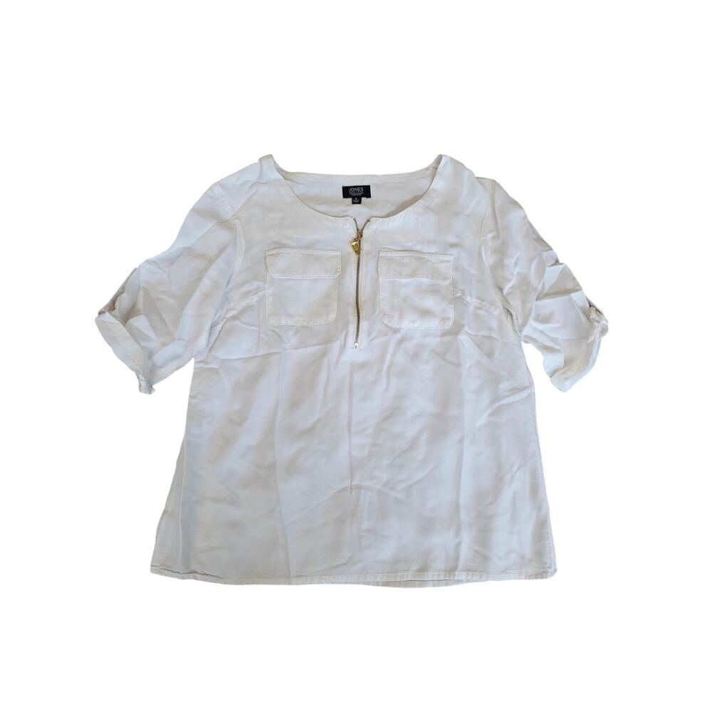 Jones New York Half Gold Tone Front Zipper White Size Small